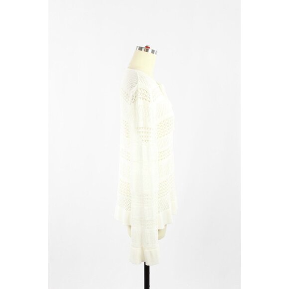 ZARA White Sheer Pointelle Knit Split V-Neck Tunic Top Cover-Up, Size M - Picture 2 of 14